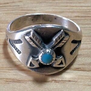 vintage sterling and turquoise crossed arrow ring